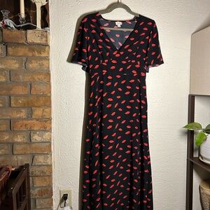 A New Day Black Maxi Dress with Red lips